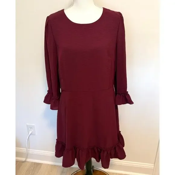 Eliza J Bell Sleeve Fit and Flare Dress In Wine Burgundy Size 16 New - Picture 3 of 12